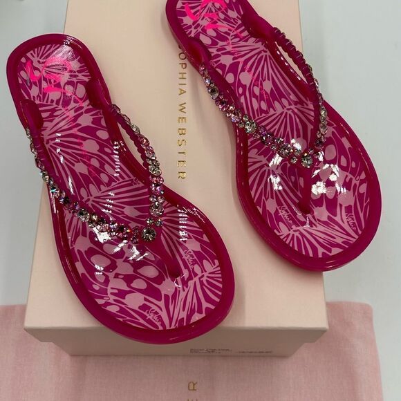 Women’s Sophia, Webster, pink and crystal flip-flops size 36 - Picture 4 of 8